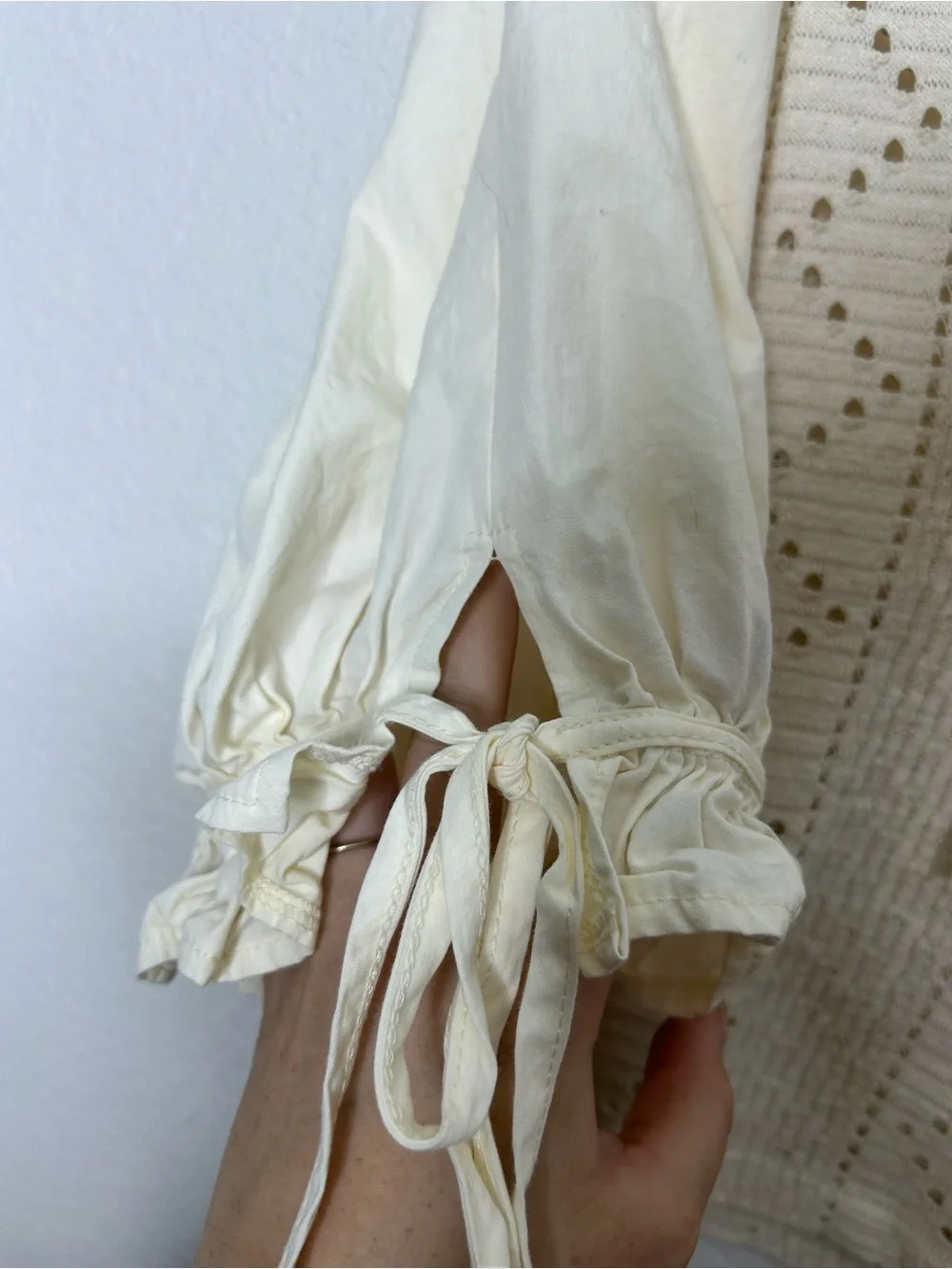 Zara Cream Crochet Tie-Front Peasant Blouse